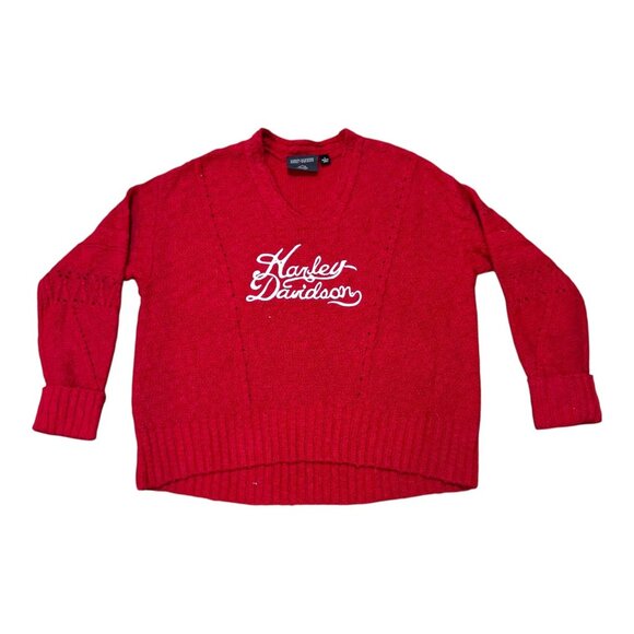 Harley Davidson Sweaters - Harley Davidson Red Knit Signature Logo Pullover Sweater Biker Motorcycle S